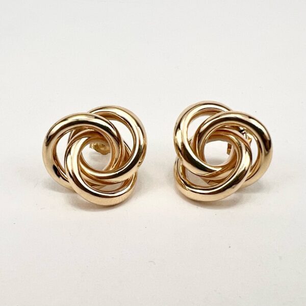 Vintage 14k Yellow Gold Love Knot Stud Earrings 3/4'' - Image 3