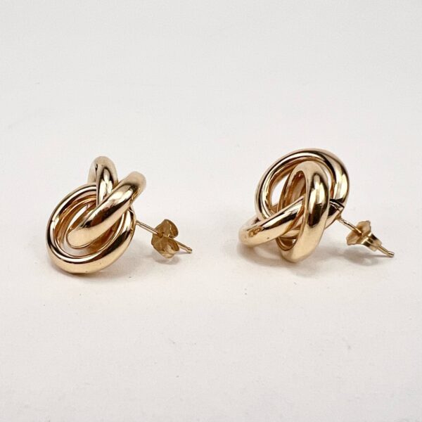 Vintage 14k Yellow Gold Love Knot Stud Earrings 3/4'' - Image 7