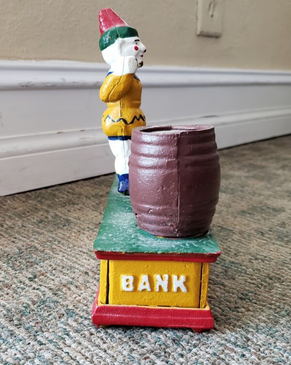 Vintage Cast Iron Mechanical Bank Clown & Trick Dog Hand Painted Works - Image 6