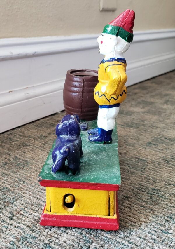 Vintage Cast Iron Mechanical Bank Clown & Trick Dog Hand Painted Works - Image 7