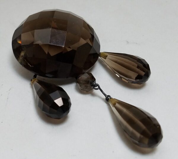 Vintage Costume Jewelry Smoky Quartz Checkerboard Briolette Pin Brooch with Case - Image 4