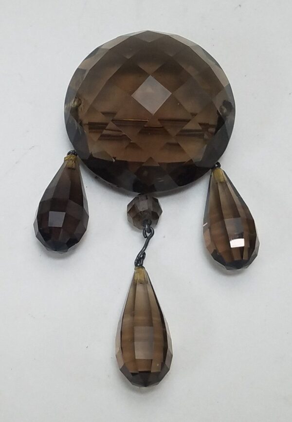 Vintage Costume Jewelry Smoky Quartz Checkerboard Briolette Pin Brooch with Case - Image 5