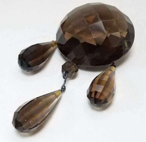Vintage Costume Jewelry Smoky Quartz Checkerboard Briolette Pin Brooch with Case - Image 6