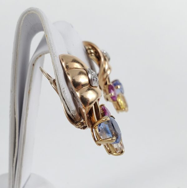 Vintage Retro 14k Rose Gold 11.86ctw Unheated Sapphire Diamond Clip On Earrings - Image 8