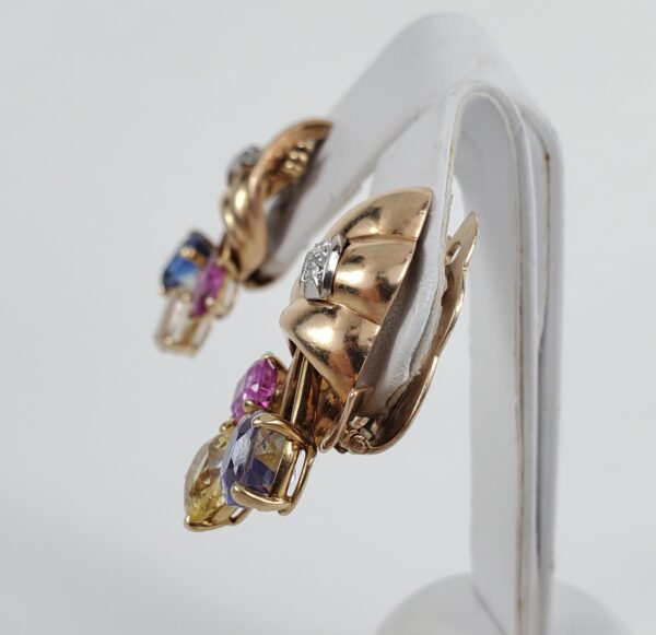 Vintage Retro 14k Rose Gold 11.86ctw Unheated Sapphire Diamond Clip On Earrings - Image 9