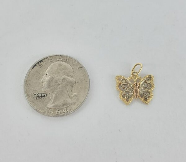 14k Multi-Gold Tri-Color Butterfly Open Work Drop Dangle Pendant 5/8'' - Image 6
