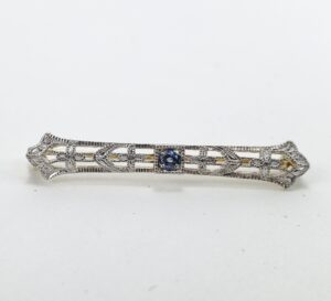 14k Vintage Style Multi-Tone Gold Natural Blue Sapphire Pin Brooch 1''