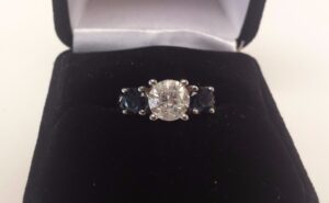 14k White Gold 1.5ct Diamond Sapphire Ring Sz 5.25