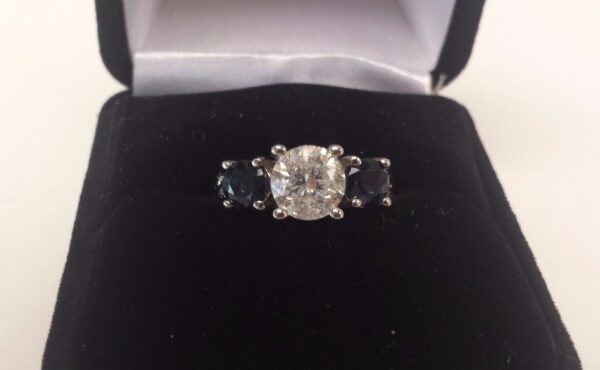 14k White Gold 1.5ct Diamond Sapphire Ring Sz 5.25