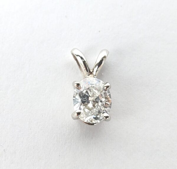 14k White Gold .60ctw D/E VS2 Oval Cut Diamond Drop Dangle Pendant 3/8'' - Image 3
