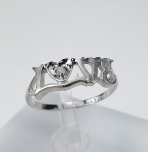 14k White Gold Diamond Love Promise Band Ring 6''