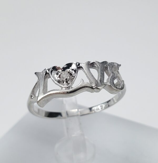 14k White Gold Diamond Love Promise Band Ring 6''