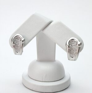 14k White Gold Sandblasted Matte Texture Diamond Leverback Omega Earrings 3/4''