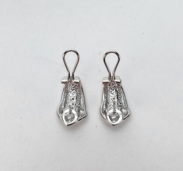 14k White Gold Sandblasted Matte Texture Diamond Leverback Omega Earrings 3/4'' - Image 8