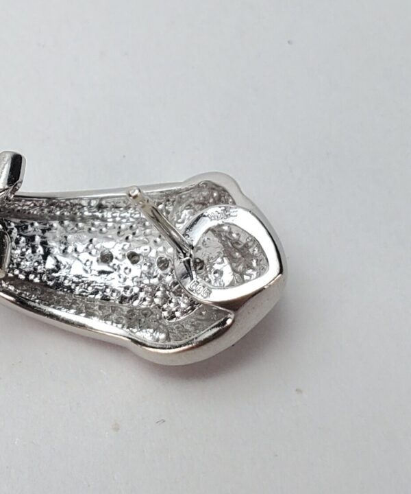 14k White Gold Sandblasted Matte Texture Diamond Leverback Omega Earrings 3/4'' - Image 9