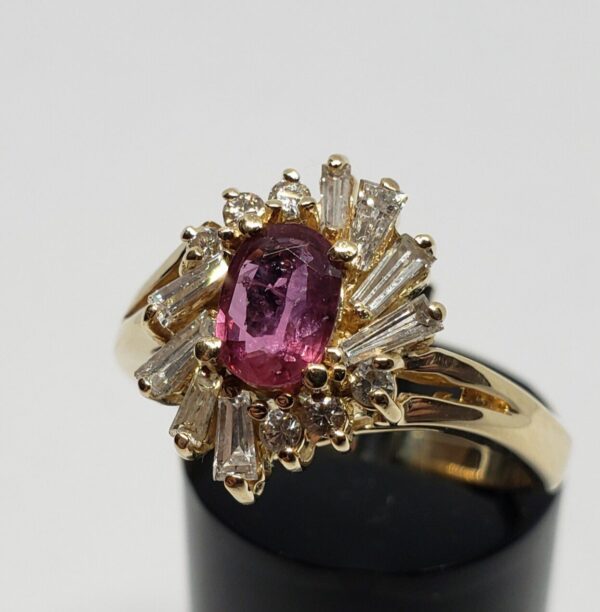 14k Yellow Gold 1.26ctw Natural Ruby Diamond Halo Cocktail Cluster Ring - Image 3