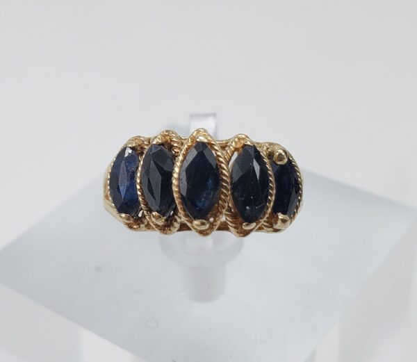 14k Yellow Gold 1.30ctw Natural Blue Sapphire 5 Stone Cocktail Band Ring 4.75' - Image 3