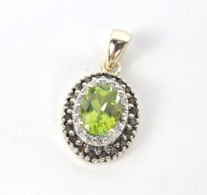 14k Yellow Gold 1.52ctw Peridot Diamond Smoky Quartz Halo Drop Pendant 7/8''