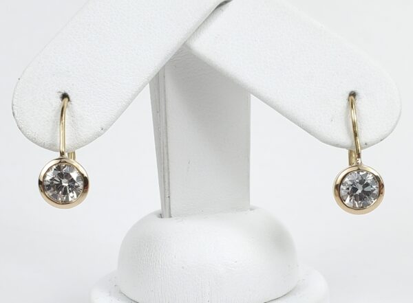 14k Yellow Gold 2.00ctw Natural Diamond Solitaire Leverback Drop Dangle Earrings - Image 3