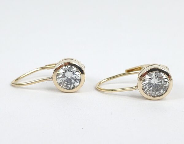 14k Yellow Gold 2.00ctw Natural Diamond Solitaire Leverback Drop Dangle Earrings - Image 4