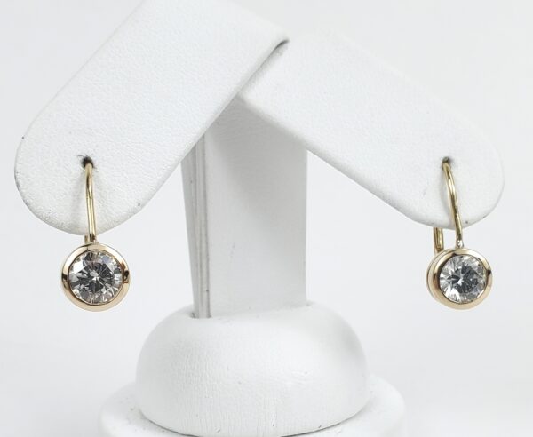 14k Yellow Gold 2.00ctw Natural Diamond Solitaire Leverback Drop Dangle Earrings - Image 5
