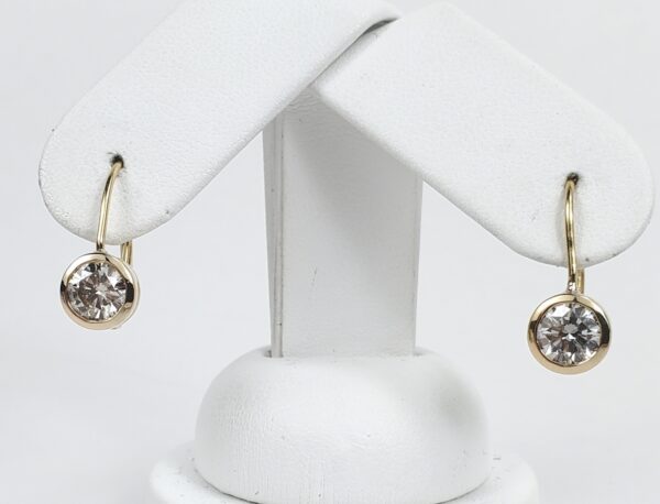 14k Yellow Gold 2.00ctw Natural Diamond Solitaire Leverback Drop Dangle Earrings