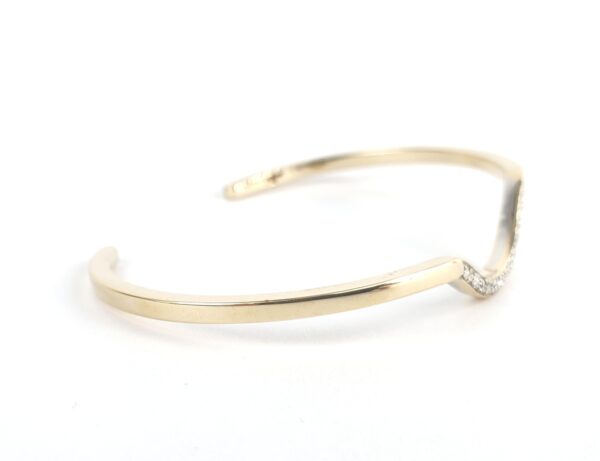 14k Yellow Gold .20ct Diamond Curved Square Wire Cuff Bangle Bracelet 5 7/8'' - Image 5
