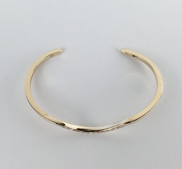 14k Yellow Gold .20ct Diamond Curved Square Wire Cuff Bangle Bracelet 5 7/8'' - Image 7