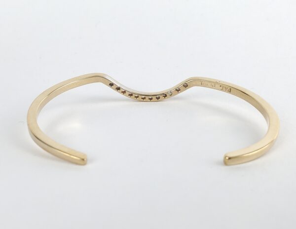 14k Yellow Gold .20ct Diamond Curved Square Wire Cuff Bangle Bracelet 5 7/8'' - Image 8