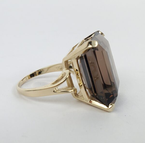 14k Yellow Gold 20ctw Emerald Cut Smoky Quartz Solitaire Cocktail Ring 7.75'' - Image 5