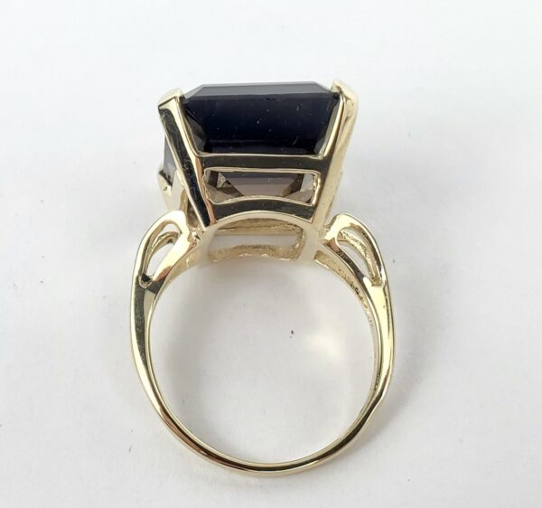 14k Yellow Gold 20ctw Emerald Cut Smoky Quartz Solitaire Cocktail Ring 7.75'' - Image 7