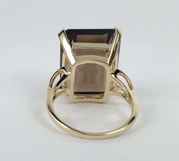 14k Yellow Gold 20ctw Emerald Cut Smoky Quartz Solitaire Cocktail Ring 7.75'' - Image 8