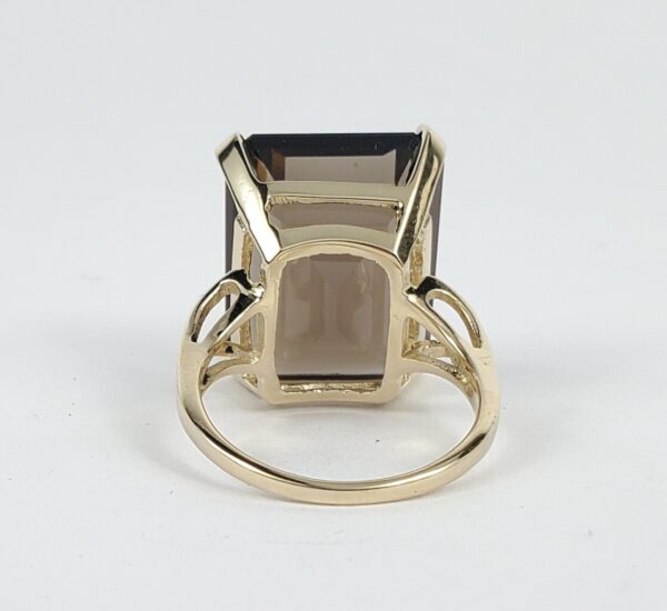 14k Yellow Gold 20ctw Emerald Cut Smoky Quartz Solitaire Cocktail Ring 7.75'' - Image 9