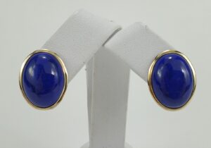 14k Yellow Gold 25ctw Lapis Lazuli Cabochon Omega Leverback Earrings 7/8''