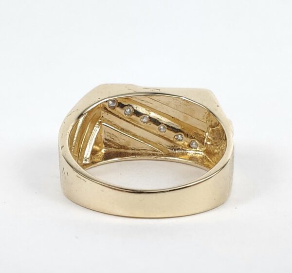 14k Yellow Gold .27c Diamond Rectangular Stone Bark Finish Mens Band Ring 10.5'' - Image 11