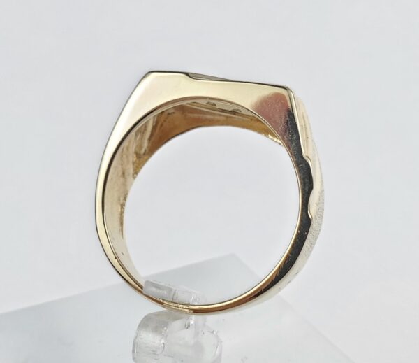 14k Yellow Gold .27c Diamond Rectangular Stone Bark Finish Mens Band Ring 10.5'' - Image 7
