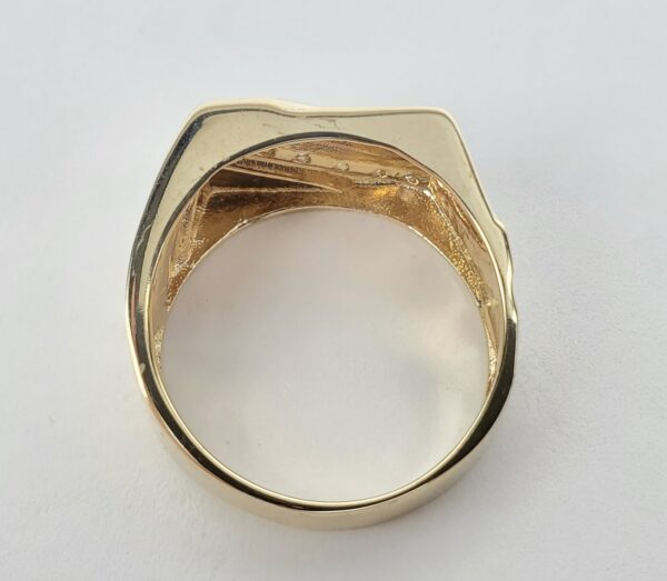 14k Yellow Gold .27c Diamond Rectangular Stone Bark Finish Mens Band Ring 10.5'' - Image 8