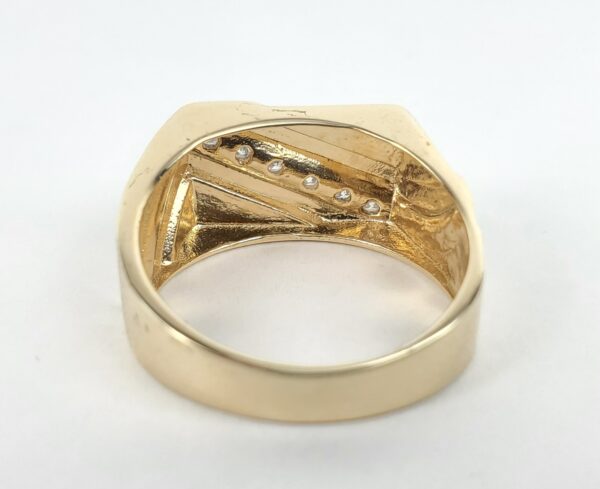 14k Yellow Gold .27c Diamond Rectangular Stone Bark Finish Mens Band Ring 10.5'' - Image 9