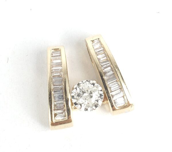 14k Yellow Gold .33ctw Baguette Round Unique Custom Diamond Slider Pendant 1/2'' - Image 3