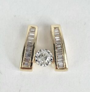 14k Yellow Gold .33ctw Baguette Round Unique Custom Diamond Slider Pendant 1/2''