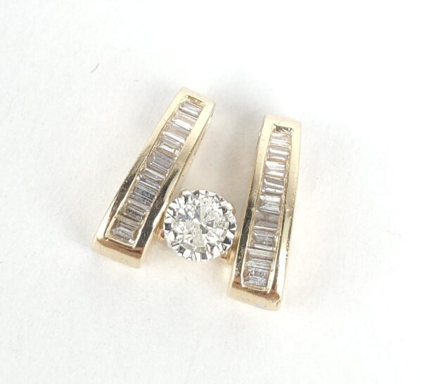 14k Yellow Gold .33ctw Baguette Round Unique Custom Diamond Slider Pendant 1/2'' - Image 4