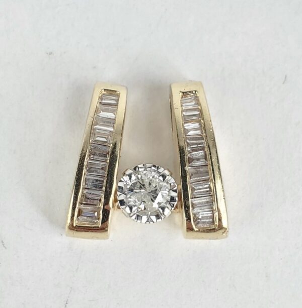 14k Yellow Gold .33ctw Baguette Round Unique Custom Diamond Slider Pendant 1/2''