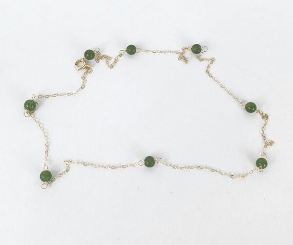 14k Yellow Gold 4mm Nephrite Beads 1mm Chain Link Style Necklace 15 1/2'' - Image 3