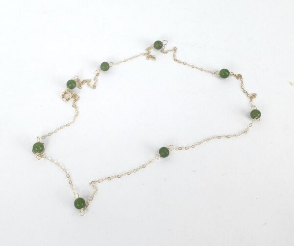 14k Yellow Gold 4mm Nephrite Beads 1mm Chain Link Style Necklace 15 1/2'' - Image 4