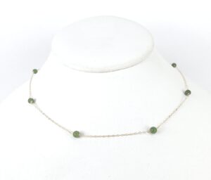 14k Yellow Gold 4mm Nephrite Beads 1mm Chain Link Style Necklace 15 1/2''