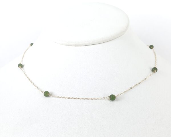14k Yellow Gold 4mm Nephrite Beads 1mm Chain Link Style Necklace 15 1/2'' - Image 5