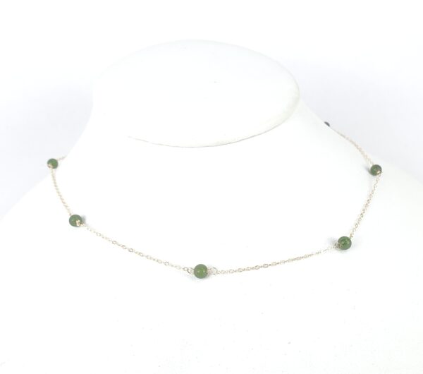 14k Yellow Gold 4mm Nephrite Beads 1mm Chain Link Style Necklace 15 1/2'' - Image 6