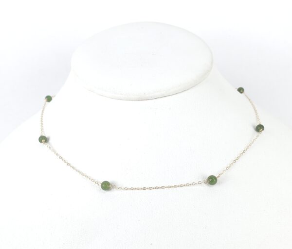 14k Yellow Gold 4mm Nephrite Beads 1mm Chain Link Style Necklace 15 1/2''
