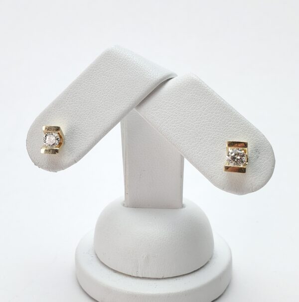 14k Yellow Gold .65c Natural Diamond Modern Style Tension Set Stud Earrings - Image 3