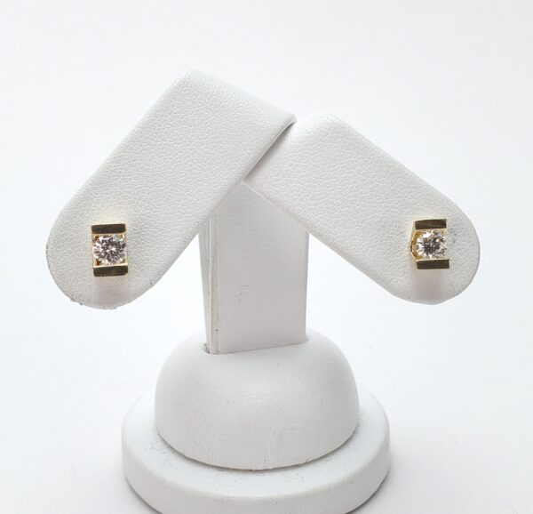 14k Yellow Gold .65c Natural Diamond Modern Style Tension Set Stud Earrings - Image 4
